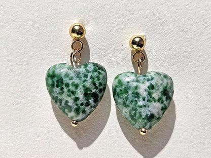 Kolczyki Zielone Serce - zielony jaspis plamisty